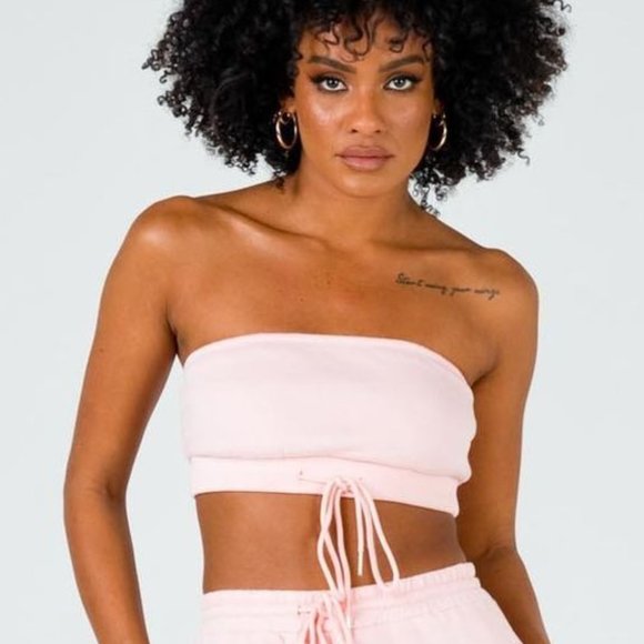 Princess Polly Tops - Princess Polly Pink Drawstring Strapless Bandeau Crop Top